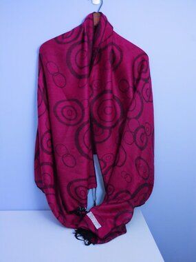 Pashmina Scarf Silk Blend Wrap Shawl Reversible Purple Magenta Fringe 70" X 27"